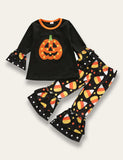 Halloween Long Sleeve Flare Pants Set