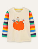 Halloween Pumpkin Printed Rainbow Striped T-shirt