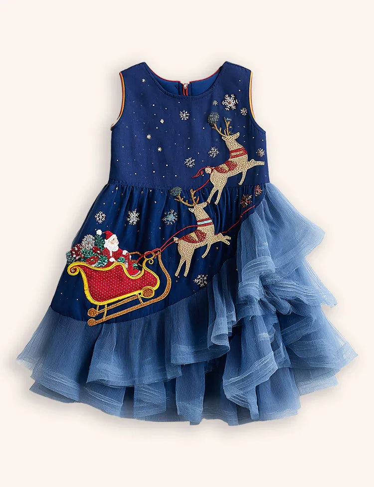 Clearance Sale - Tulle Christmas Santa & Reindeer Appliqué Dress