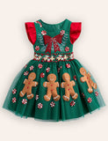 Christmas Gingerbread Man Embroidery Tulle Dress