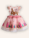 Christmas Gingerbread Man Embroidery Tulle Dress