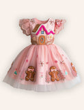 Christmas Gingerbread Man Embroidery Tulle Dress