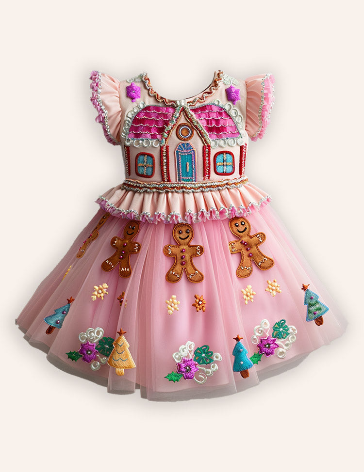 Gingerbread Applique Tulle Dress