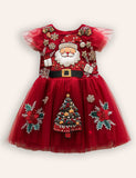Christmas Santa Embroidery Long Tulle Dress