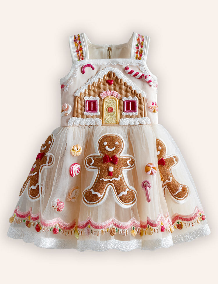 Christmas Gingerbread Man Applique Tulle Dress