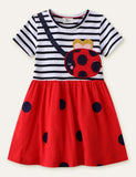 Ladybug Appliqué Striped Dress