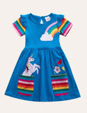 Rainbow Unicorn Appliqué Dress - Mini Taylor