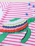 Turtle Appliqué Short-Sleeved Striped Dress - Mini Taylor