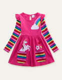 Unicorn Flowers Appliqué Rainbow Long Sleeve Dress - Mini Taylor