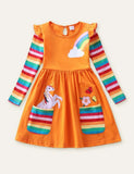 Unicorn Flowers Appliqué Rainbow Long Sleeve Dress - Mini Taylor