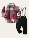 Bow Tie Gentleman Plaid Shirt Party Set