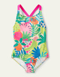 Cross-back Printed Multi Tropical Fruit Swimsuit - Mini Taylor