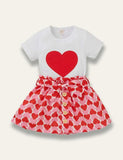 Valentine's Day Heart Printed T-Shirt+ Multi Heart Skirt